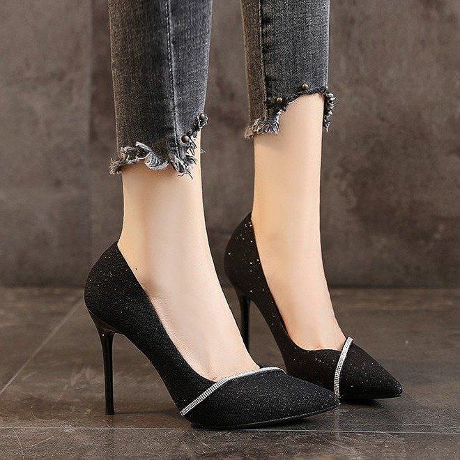 Women's Summer New High Heels Stiletto Pointed Rhinestone Fashionable Shallow Heels