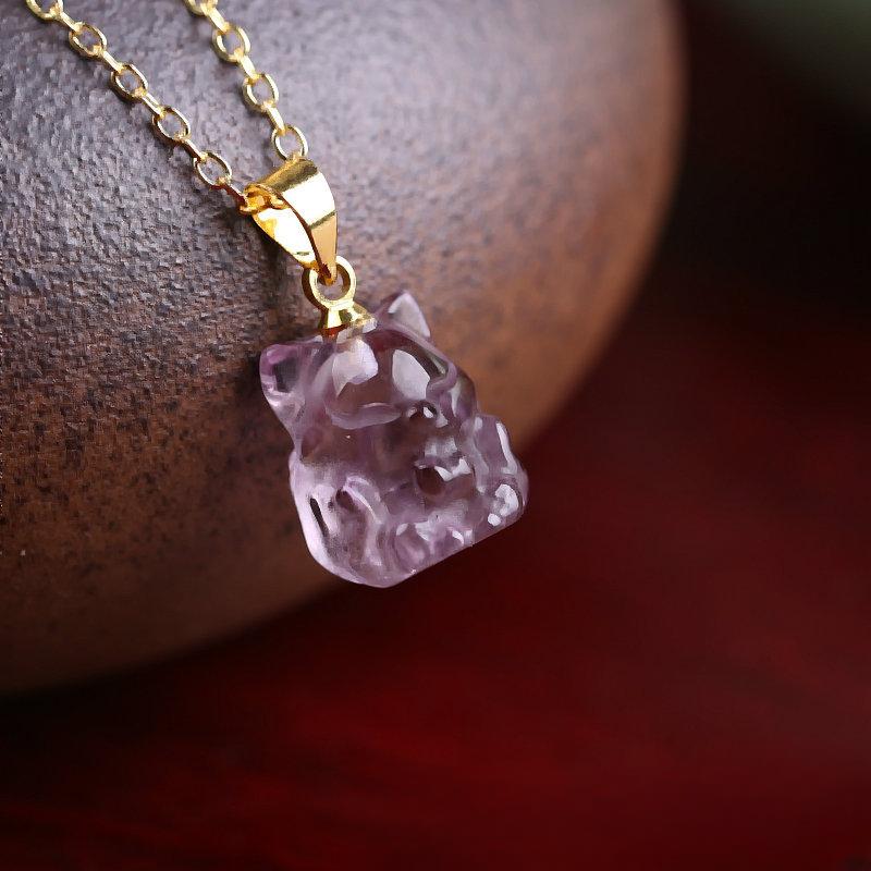 Šperky z přírodního křišťálu růžový křišťál ametyst devítiocasý liščí náhrdelník trojrozměrný jadeitový řetízek na klíční kost
