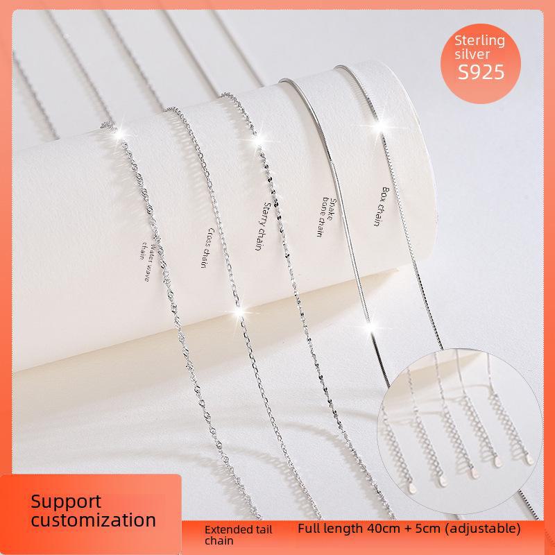 S925 Silver Cross & Star Necklace with Water Wave, Box, Snake, and Bone Chains, Featuring an Extended Tail Chain