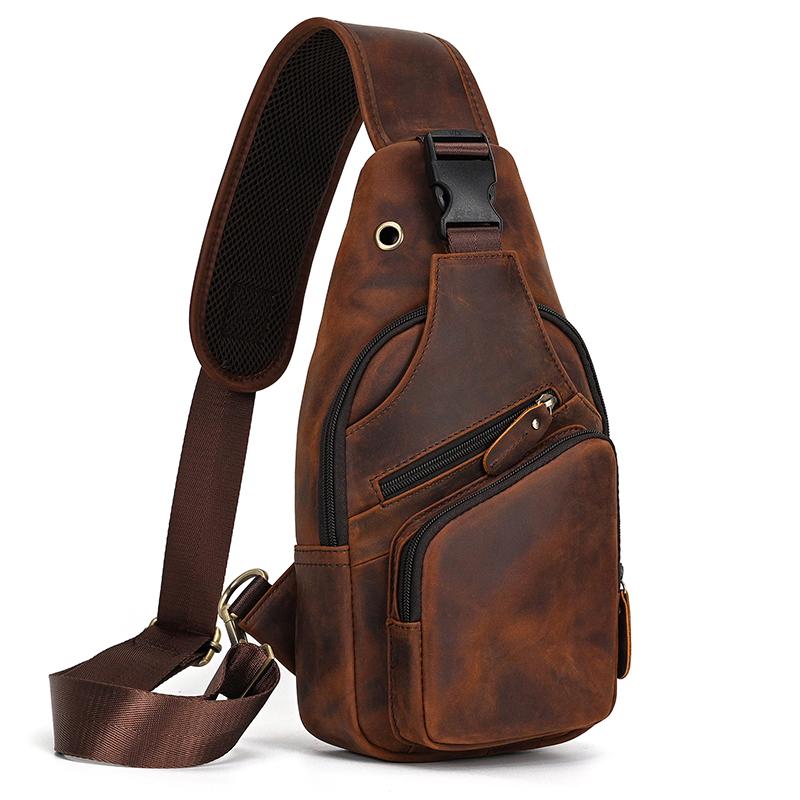Large Capacity Leather Chest Bag Crossbody Bagpack For Man Sling Bag Vintage Fashion Unique Designer Chest Pack Shoulder Bag