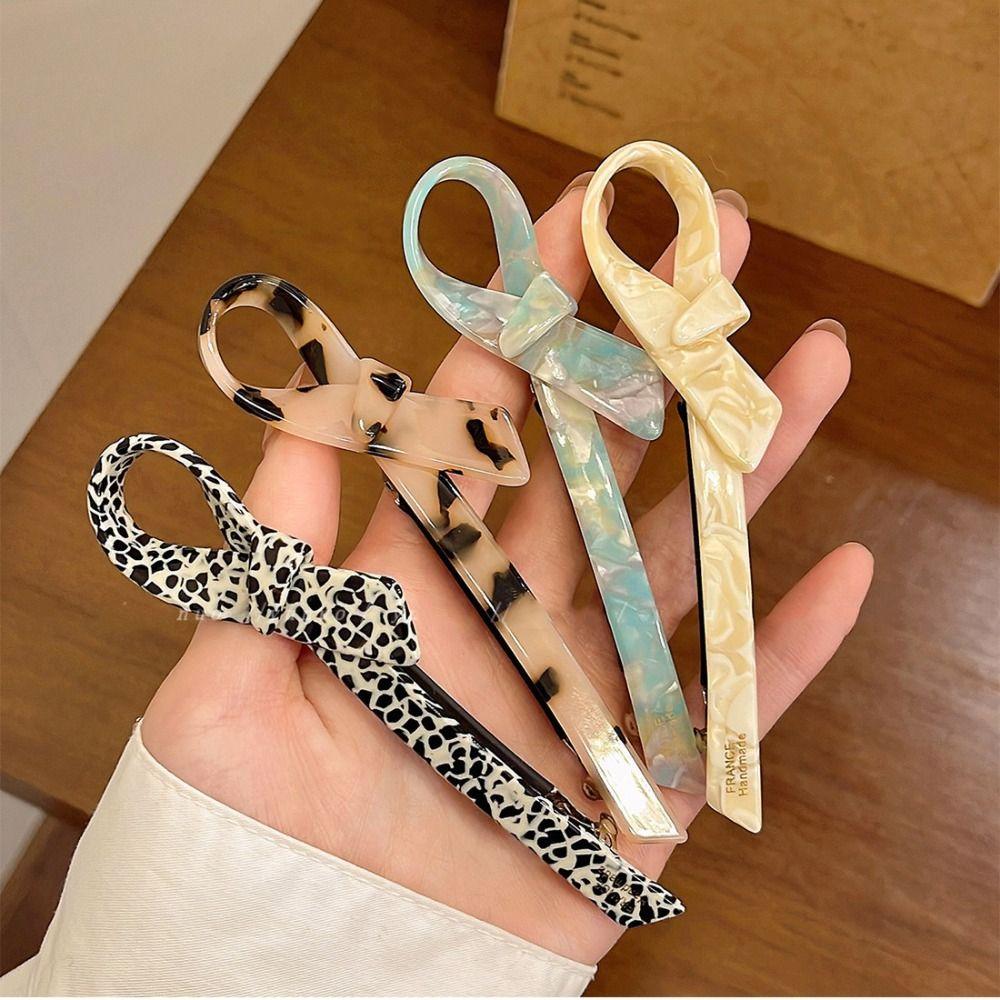 BEPAN Retro Leopard Print Acetic Acid Bow Hair Clip Korean Style Barrettes Bowknot Hairpin wear Side Clip Girl