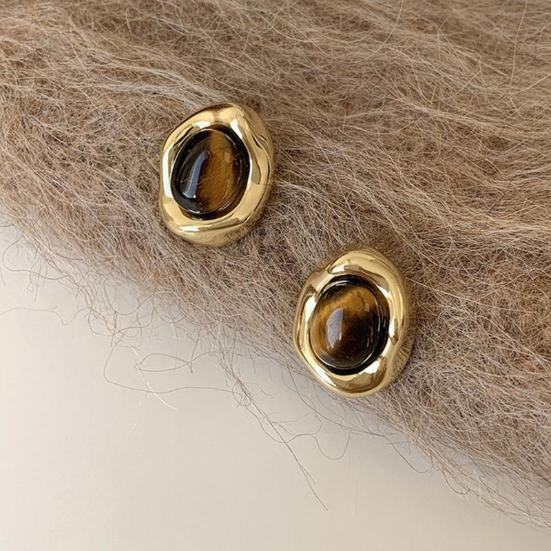 Trendy Tigers Eye Stone Metal Earrings For Women Lightweight Hypoallergenically Jewelry Ear Accessories Gift