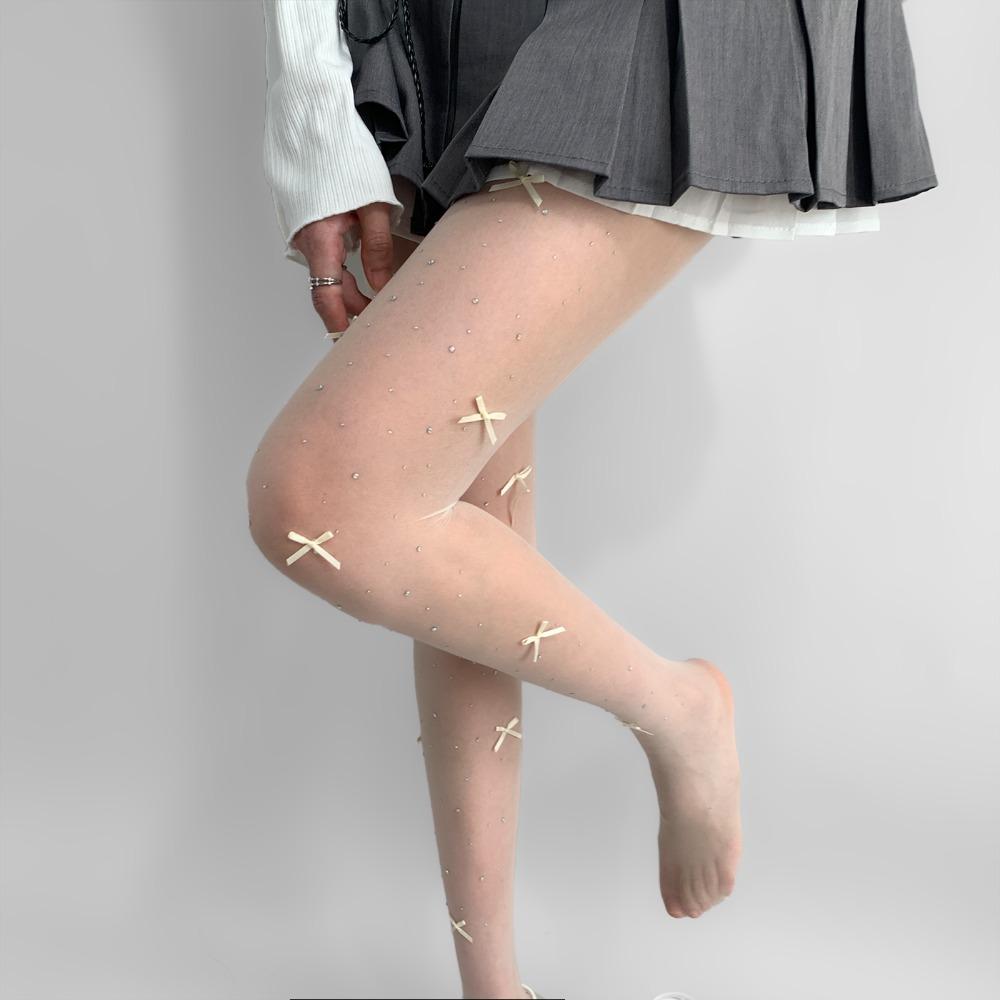 Stockings with Small Dots and Hearts Ultra-thin and Versatile White Stockings with Diamonds Ballet-style Pantyhose Children's Bow White Stockings