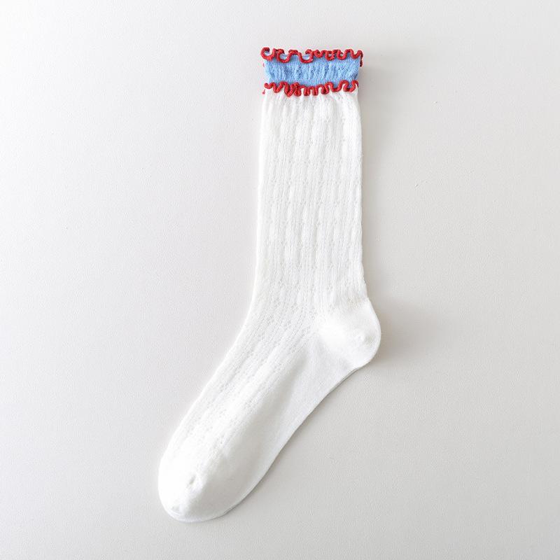 Solid-color Spring and Autumn Anti-odor Socks, Women's Mid-calf Socks, Short Socks, Simple Perforated Mesh Women's Socks