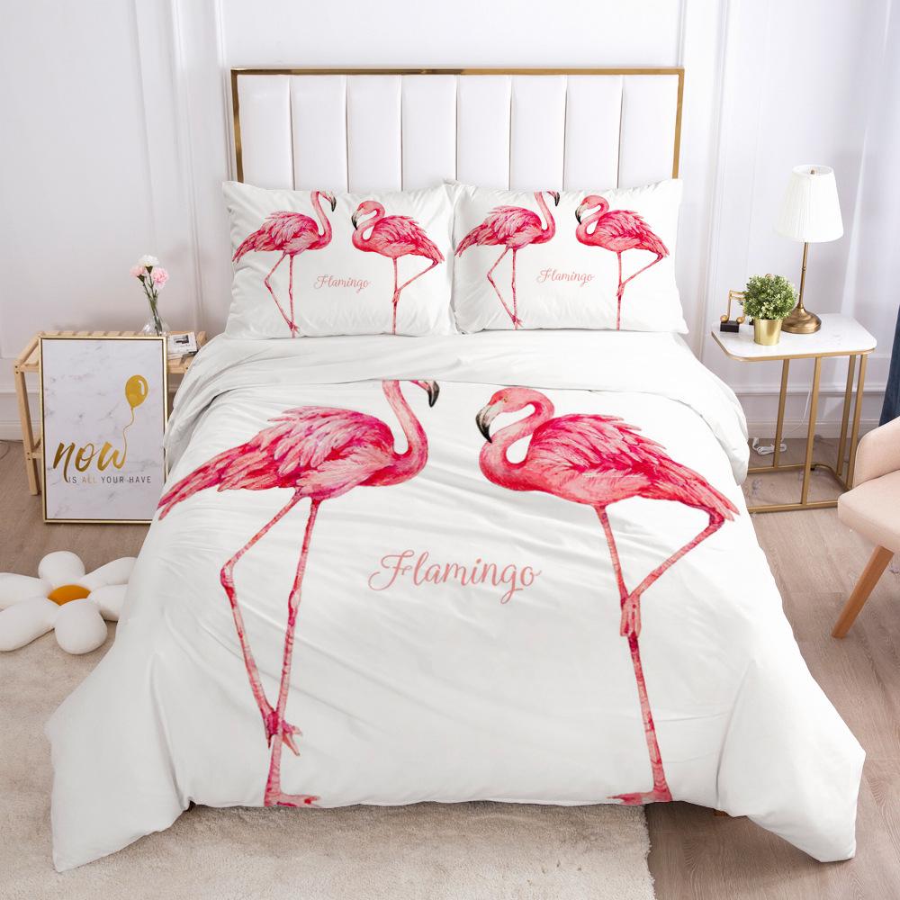 Pink Bird Flamingos Bedding Set Cartoon Bedspread Single Twin Full Queen King Size Bedclothes Child Kids Girl Bedroom Bed Set