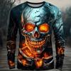 Men Glowing Skull Bat Forest 3D Print Long Sleeve T Shirt Halloween Gothic Outfit