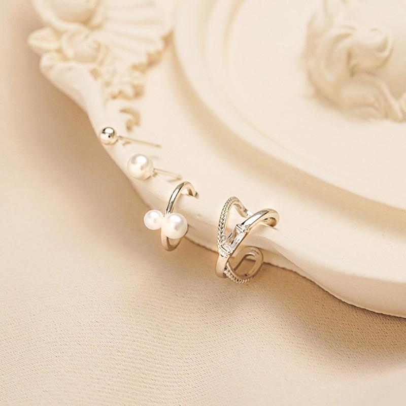 Cross Flash Diamond Without Ear Hole Ear Bone Clip Small Fresh Sweet Literary Fashion Niche Pearl Ear Clip Earrings Women