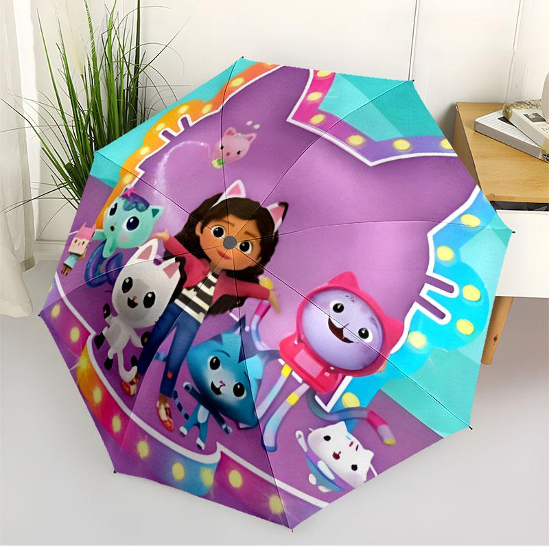 Gabby's Dollhouse Print Automatic Open Close Umbrella, Portable Foldable Umbrella, for Outdoor Commute Camping Trip, Ideal Birthday Gift