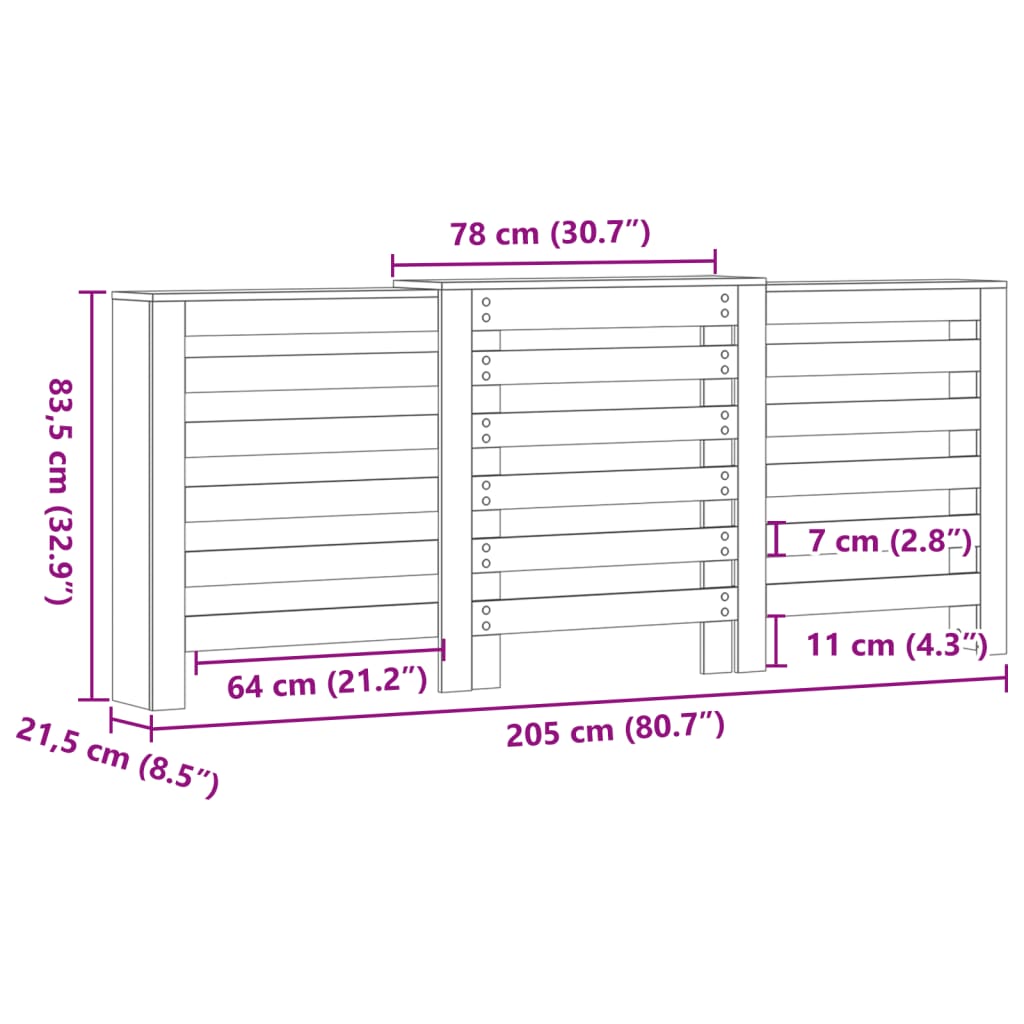 Radiator Cover Grey Sonoma 205 x 21.5 x 83.5 cm