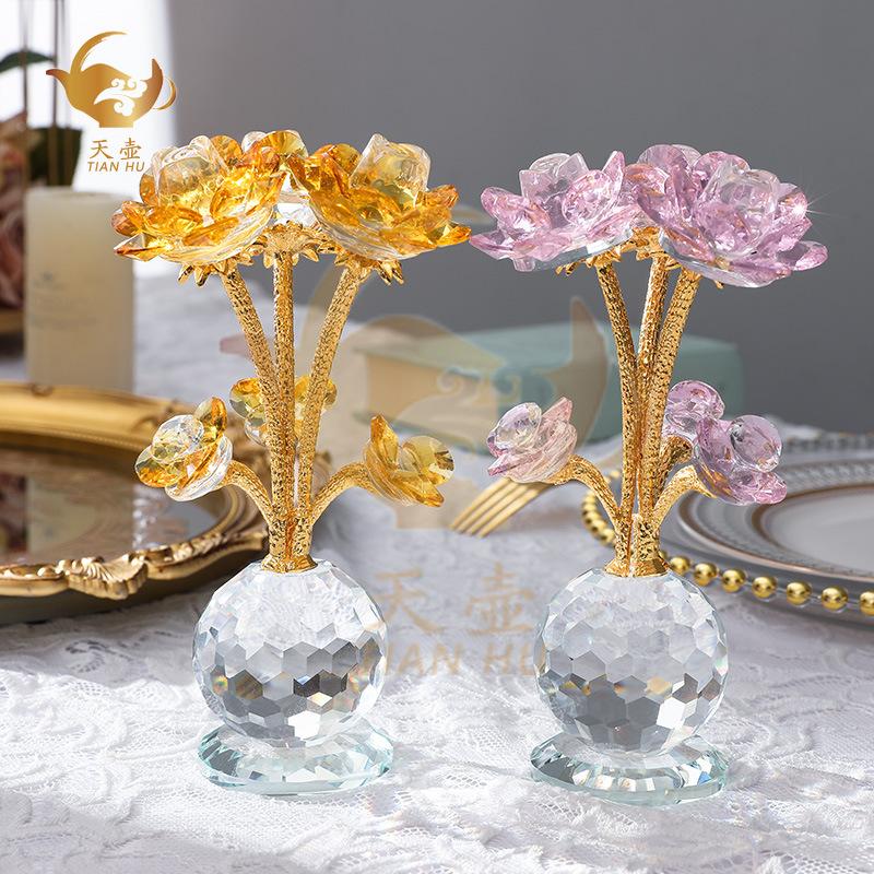 Mother's Day Lotus Nordic Light Luxury Living Room Decorations Creative Birthday Gifts Crystal Glass