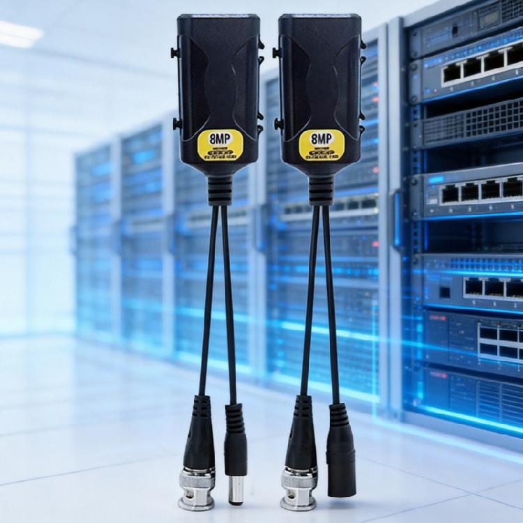 CCTV Video Balun Adapter Set with BNC Connector, RJ45 Port DC5.5X2.1Mm Power Cable for Analog Surveillances Layouts