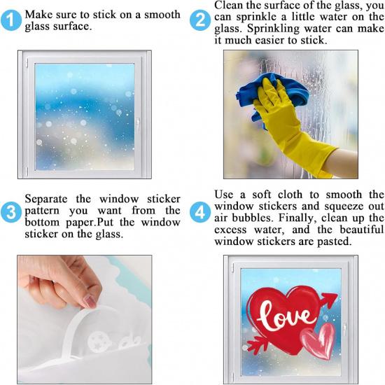 Whaline 9 Sheet Valentine's Day Heart Window Clings Red Pink Love Heart Reble Window Decals for Wedding Anniversary Home Office Classroom Window