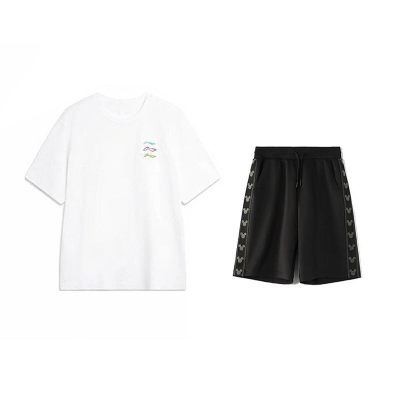 

Li-Ning Модный Простой Свободный С Коротким Рукавом Однотонный Удобный Универсальный Шорты Повседневный Спортивный Костюм Костюм Унисекс YHSV371-2+YKSV129-2 S