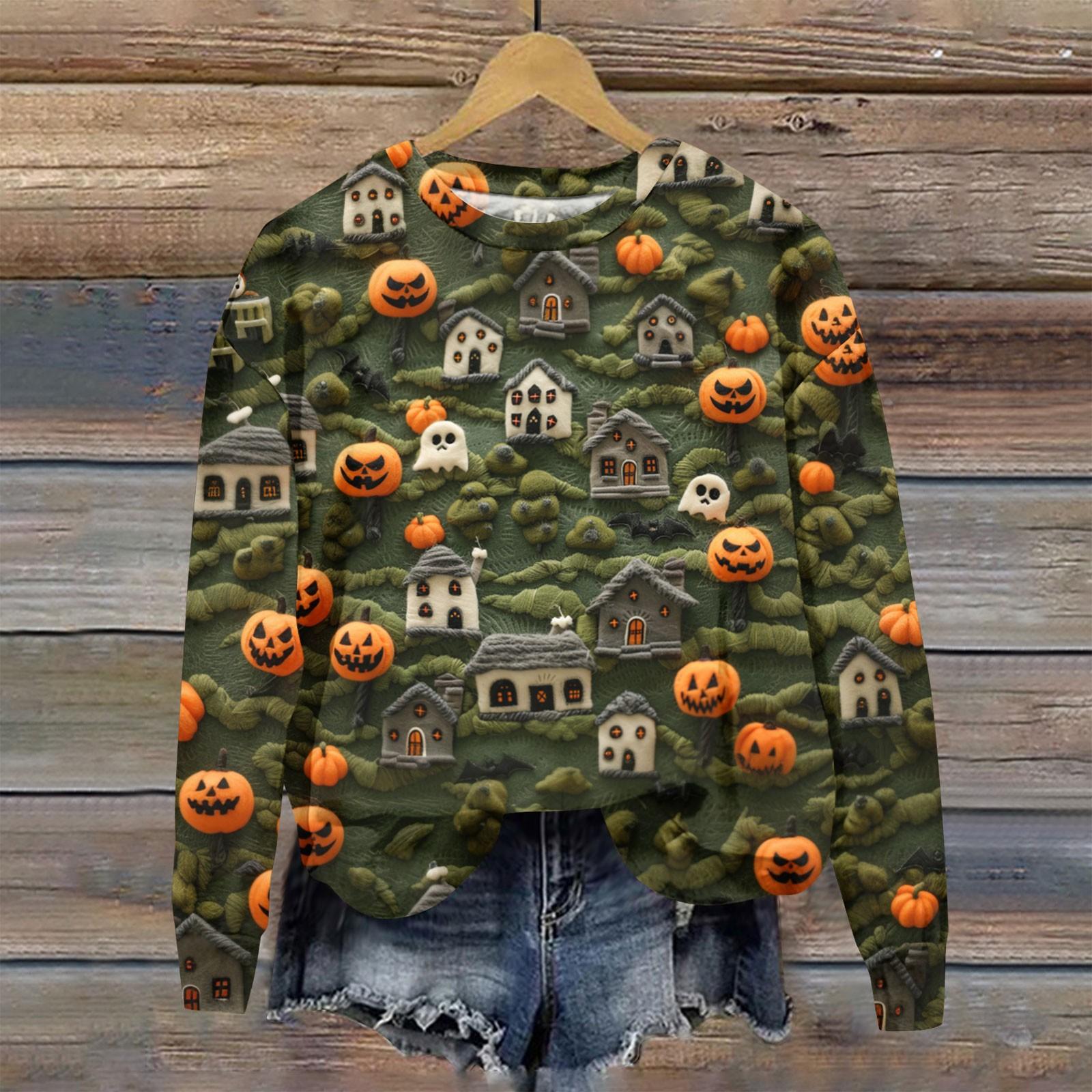 

Женский осенне-зимний топ с круглым вырезом и длинными рукавами, милый свитер-пуловер с принтом 3D на тему Хэллоуина XXXL