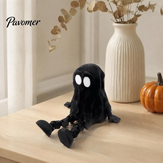 Desktop Ornament for Halloween 3D Printed Articulated Ghost Figurine, Movable Joint Toy, Funny Hooded Small Portable Figurine Decor, Unpainted