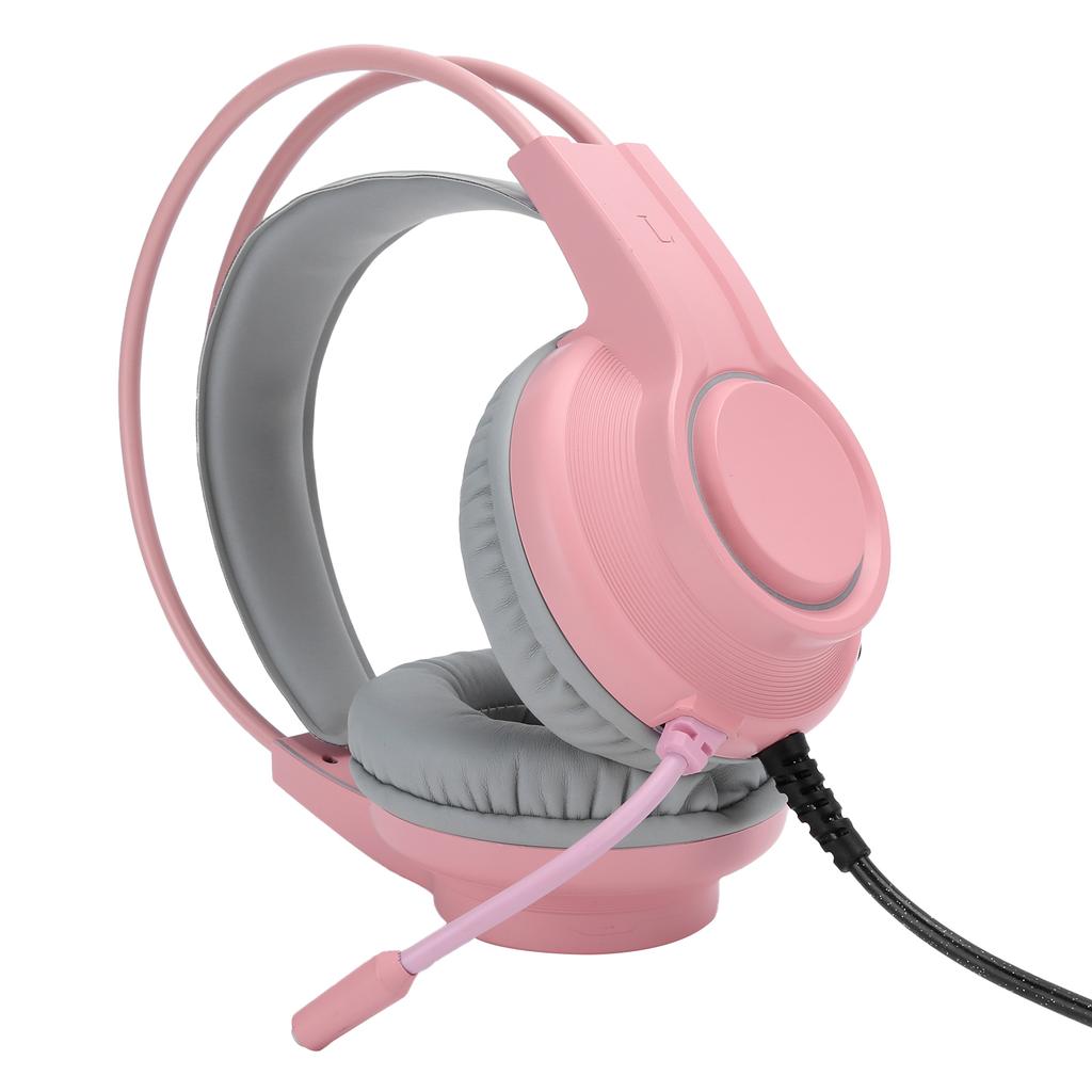 Wired Mic Headphones Gaming Headset HeadMounted Earphone Desktop Supplies 7.1 Single USB H200(Pink )