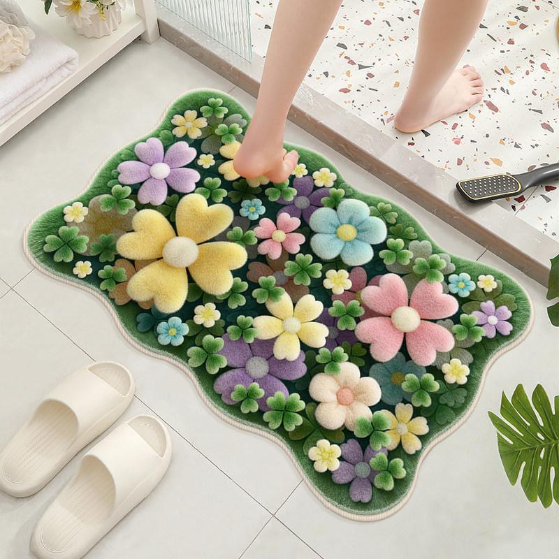 Small Fresh Flower Bathroom Floor Mat Hot-selling Imitation Cashmere Floor Mat Household Bathroom Door Absorbent Foot Mat