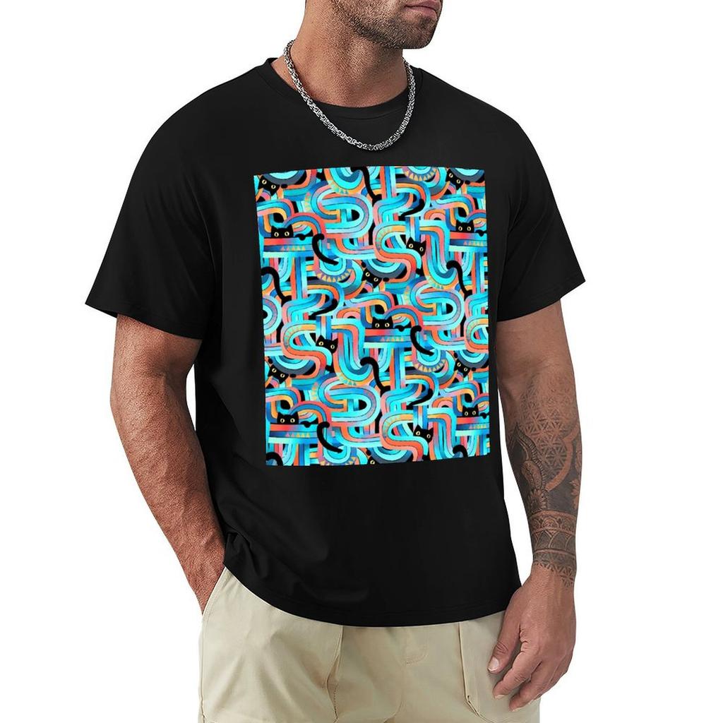 Geo Cats Maze In Tangerine And Turquoise Tshirt Trend Art Print Tshirt