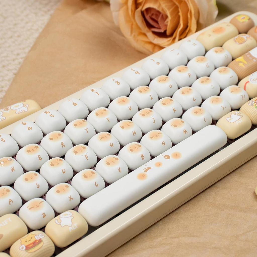 137 Key PBT Cute MOG Profile Keycaps Yellow Circle Keycap Set for Cherry MX Gateron Switches Mechanical Keyboard 60% 65% 70% 100% (Bread Cat)