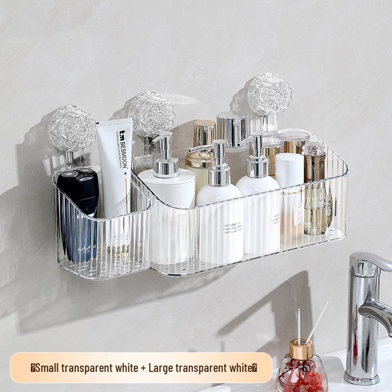 PET Suction Cup No-Drill Wall Mount Bathroom Storage Rack for Cosmetics