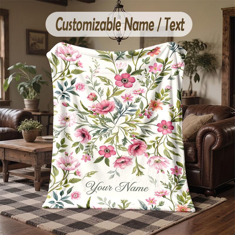 Floral Elegance Card 7 Theme Throw Blanket Custom Name Text Personalized Blanket Soft Cozy Blanket for Home Sofa Bed