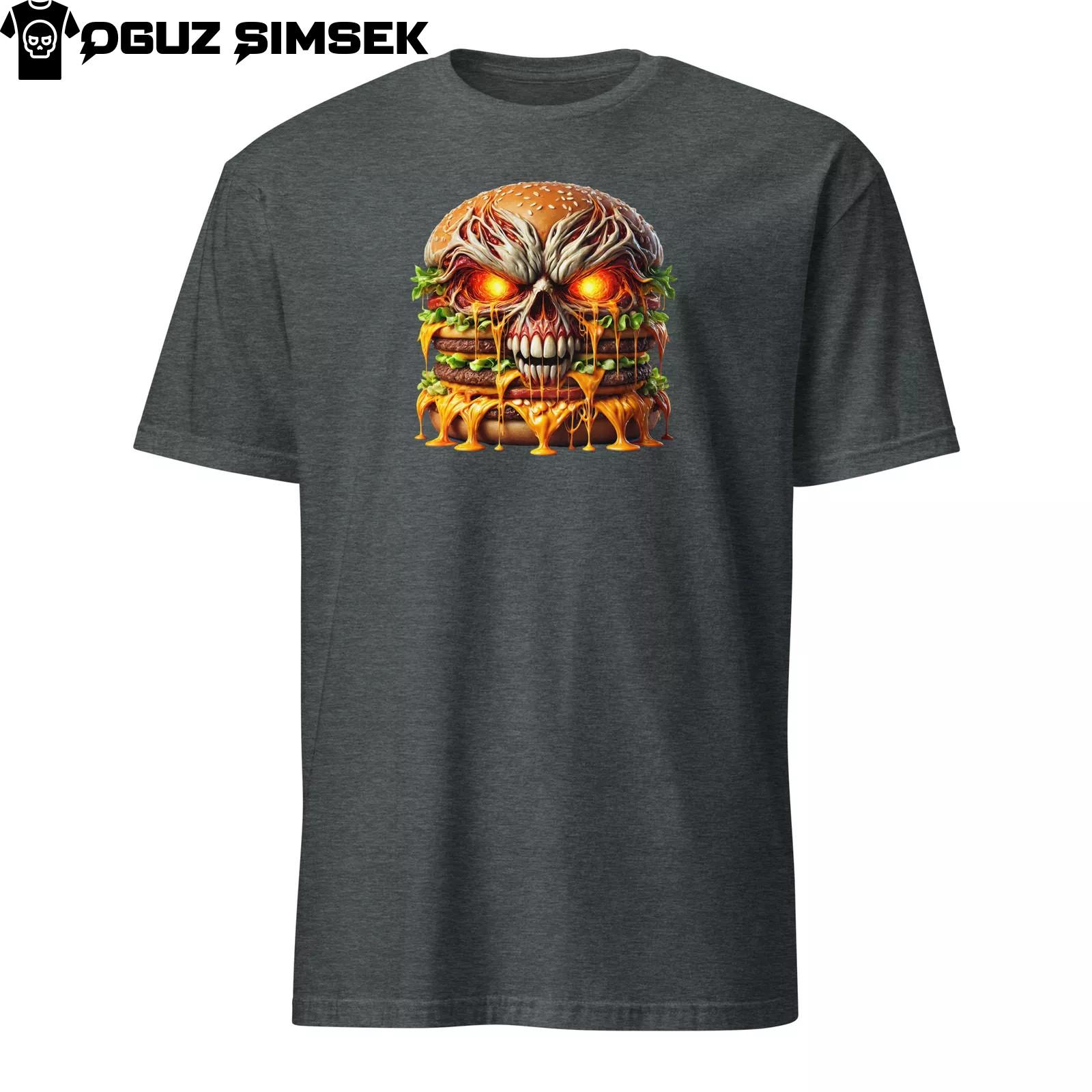 Unisex Monster Cheeseburger T-Shirt Mens Womens Tees Top | Softstyle | Fun Food Graphic Halloween XL