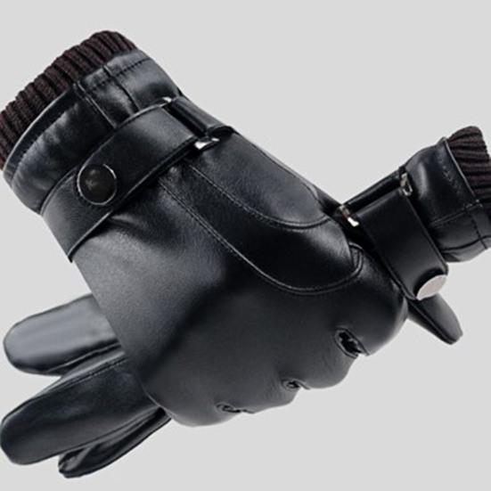 1 Pair Winter Cycling Gloves Faux Leather Touch Screen Anti-slip Thermal Scratch Resistant Windproof Warm Plush Thicken Winter Mittens for Camping