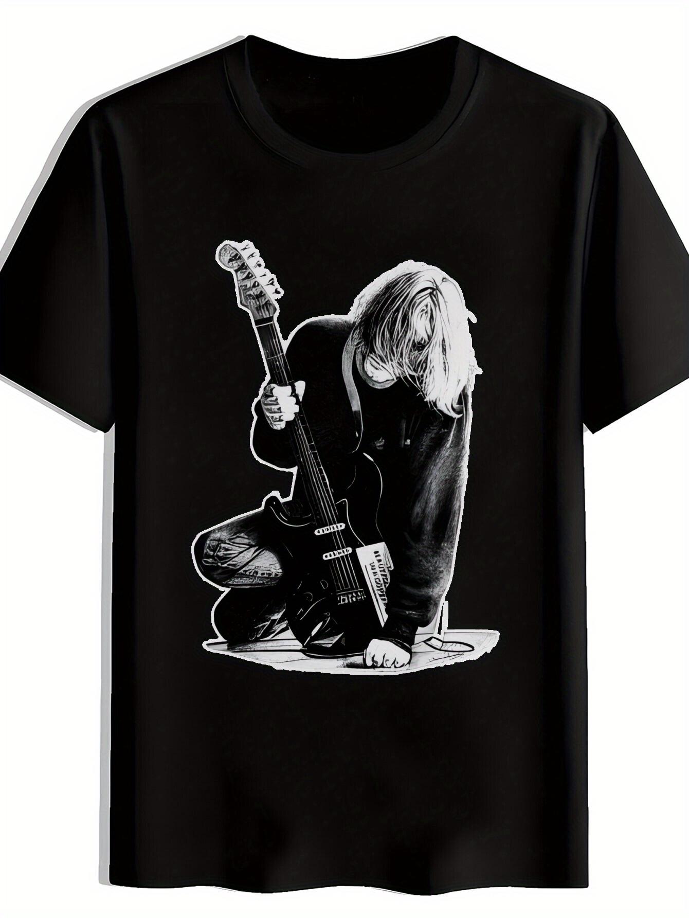

Vintage Rock Band Graphic T-shirt - Black Short Sleeve Round Neck Tee with S