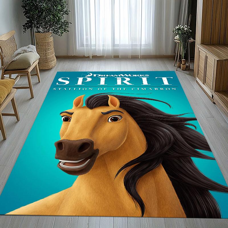 Cartoon Spirit Riding Free Horses Living Room Non-Slip Area Rug Soft Carpet for Bedroom Kids Playroom Sofa,Home Decor Doormat