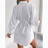 Vestido corto asimétrico liso con manga acampanada informal para mujer, vestido ajustado con cintura para mujer, vestidos de una sola botonadura, ropa femenina 24117