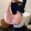 Retro Star Rivet Tote Bag Solid Pu Leather Shoulder Bag Large Capacity Female Casual Shopping Underarm Pack Lady Handbag
