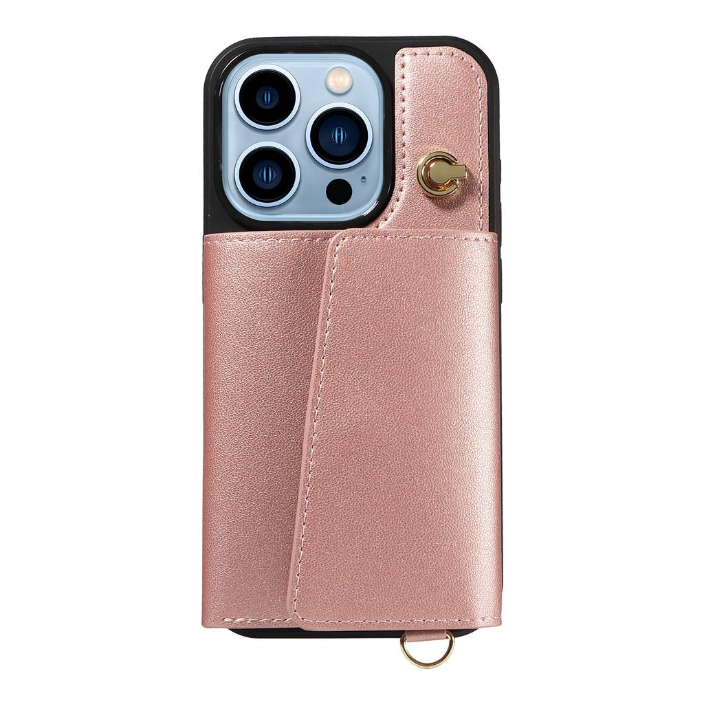 For iPhone 13 Pro Crossbody Phone Case Card Holder Kickstand Leather Coated TPU Mobile Cover