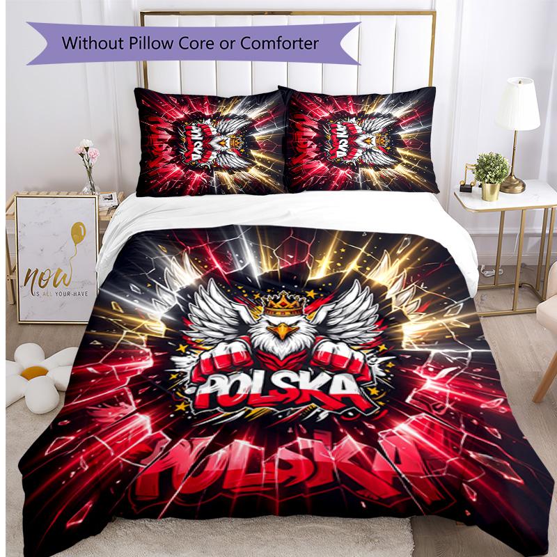 Set Biancheria da Letto Stampata Calcio Polonia 3 Pezzi Set Copriletto Traspirante Accogliente come Regalo per Inaugurazione Casa o Festa