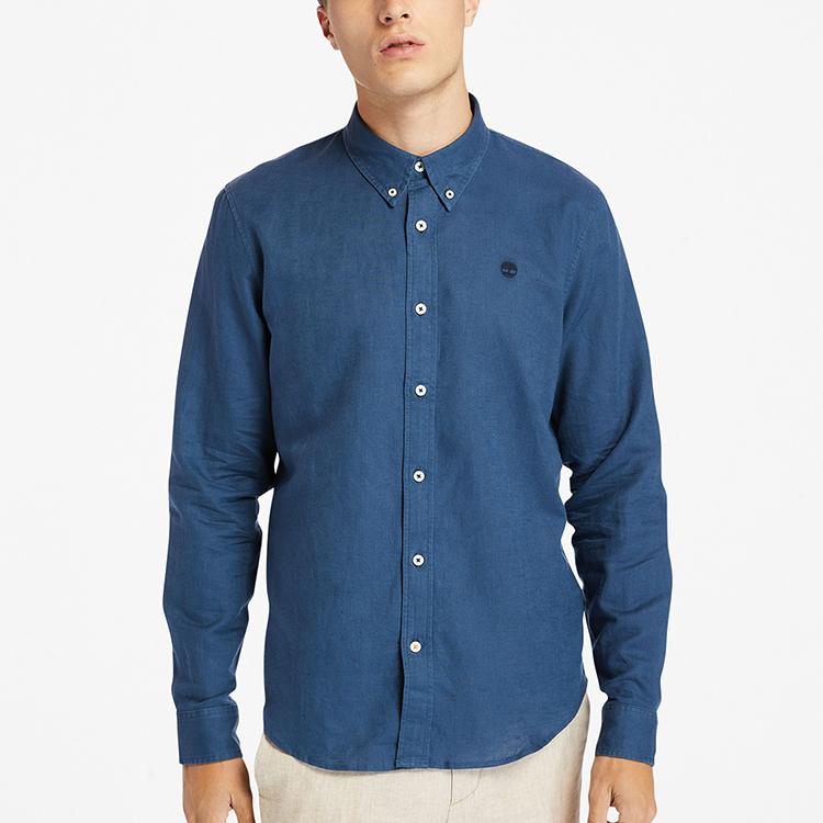 Timberland Solid Color Casual Comfortable Breathable Polo Long Sleeve Shirt Men shirts Deep-Indigo A24WR-288