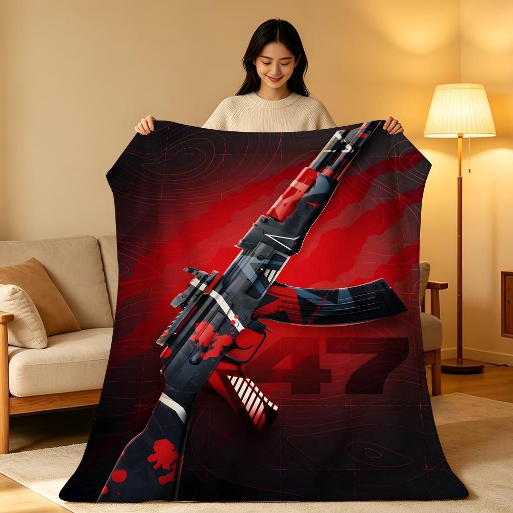 Weapon A-AK-47 Throw High-Density Short Plush Blanket Soft Skin-Friendly for Sofa Nap Air-Conditioned Room