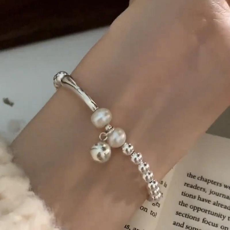 925 Silver Pearl Bead Bracelet for Women Girl Asymmetry Versatile Sweet Jewelry Gift
