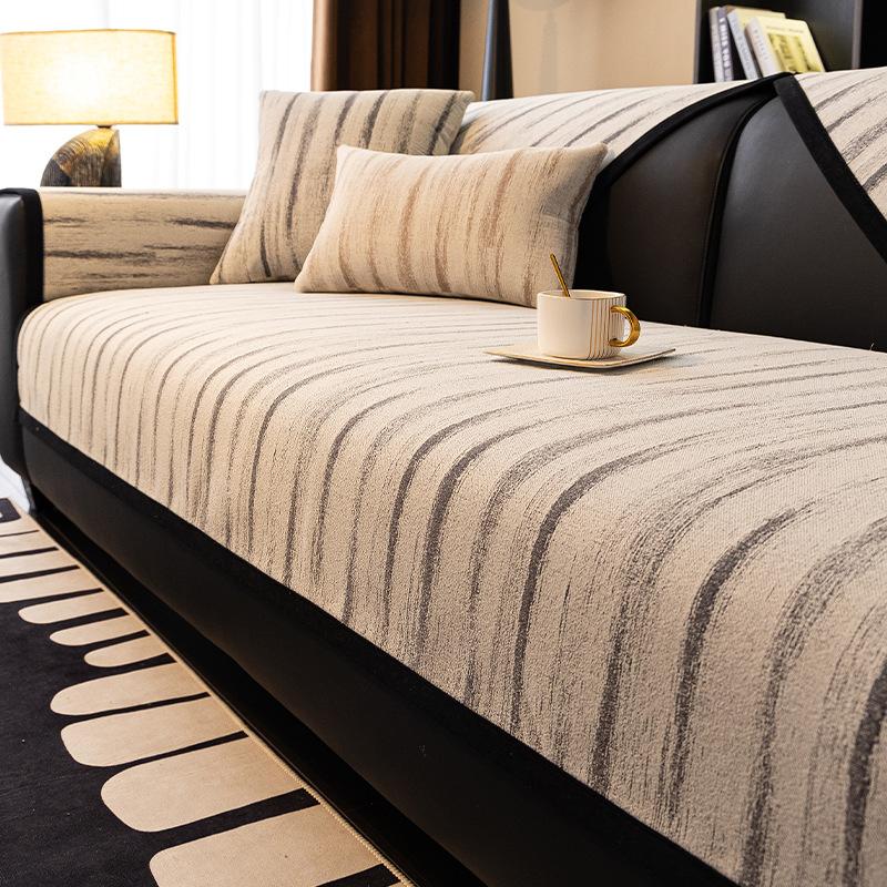 

1PC Chenille Fabric Sofa Cover Strips Style Sofa Seat Slipcover 3people Pet Cat Non-Slip Couch Protector Mats for Living Room A 70x70cm 1pc