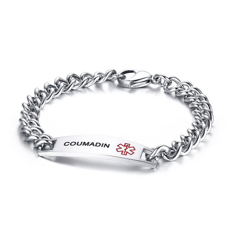 Surgical Stainless Steel Chain Medical Alert ID Bracelets Type 2 Diabetes Medical Bracelet for Women and Men
