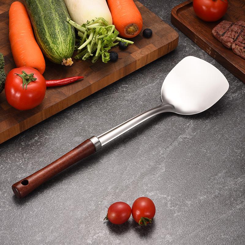 Stainless Steel Stir-fry Spoon with Wooden Handle - Chef's Special Long Handle Ladle and Serving Spoon