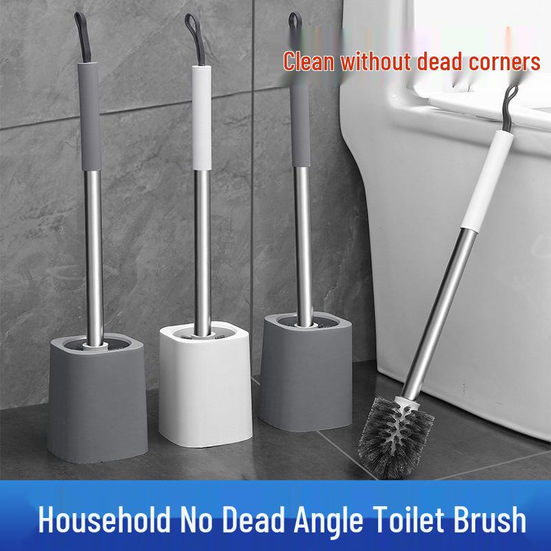 Toilet Brush Set with Long Handle & Base for No Dead Angle Cleaning