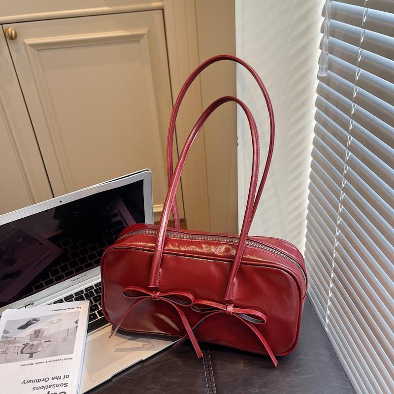 PU Solid Color Bow Zipper Satchels 2026 High Quality Temperament Bags Exquisite Designer Recommendatis Fashi Shoulder Bags