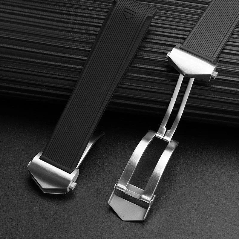 Para pulseira de silicone TAG Heuer WAY201 Jingqian 300/500 Carlisla série TAG relógio masculino pulseira de borracha Dobrável fivela pulseiras de relógio