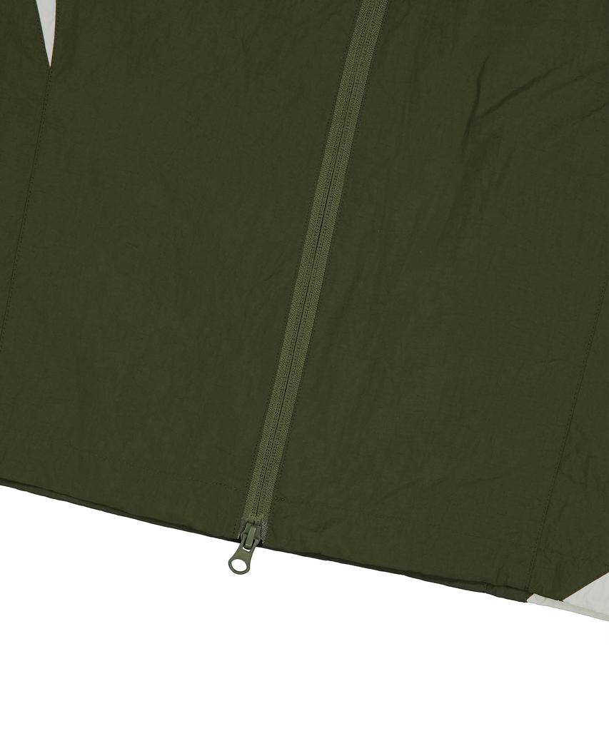 STANDARDERROR 87-Stan267 Nylon Shoulder Track Color Block Curved Hood Windbreaker Khaki