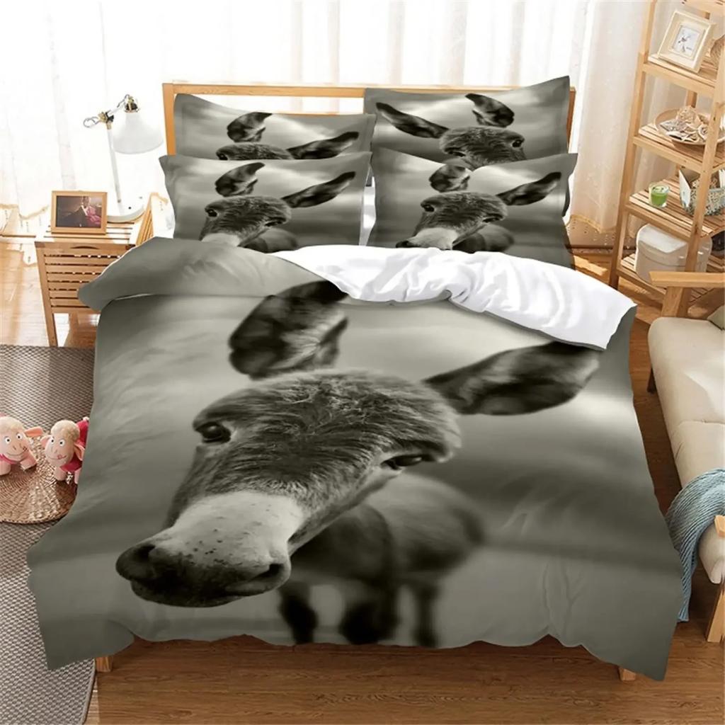 Donkey Duvet Cover King Queen Funny Cartoon Animal Printed Bedding Set For Kids Teens Adults Cute Farm Animals Soft Quilt Cover