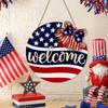 Independence Day Welcome Sign Wooden Plaque Decoration Memorial Day  Wooden Patriotic Wreath Wall Hanging Outdoo