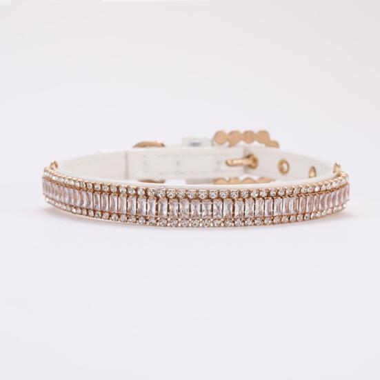 

Кошачий ошейник со стразами, аксессуар для груминга питомца, регулируемый, прочный, ожерелье-ошейник из искусственной кожи для средних и маленьких собак XS белый