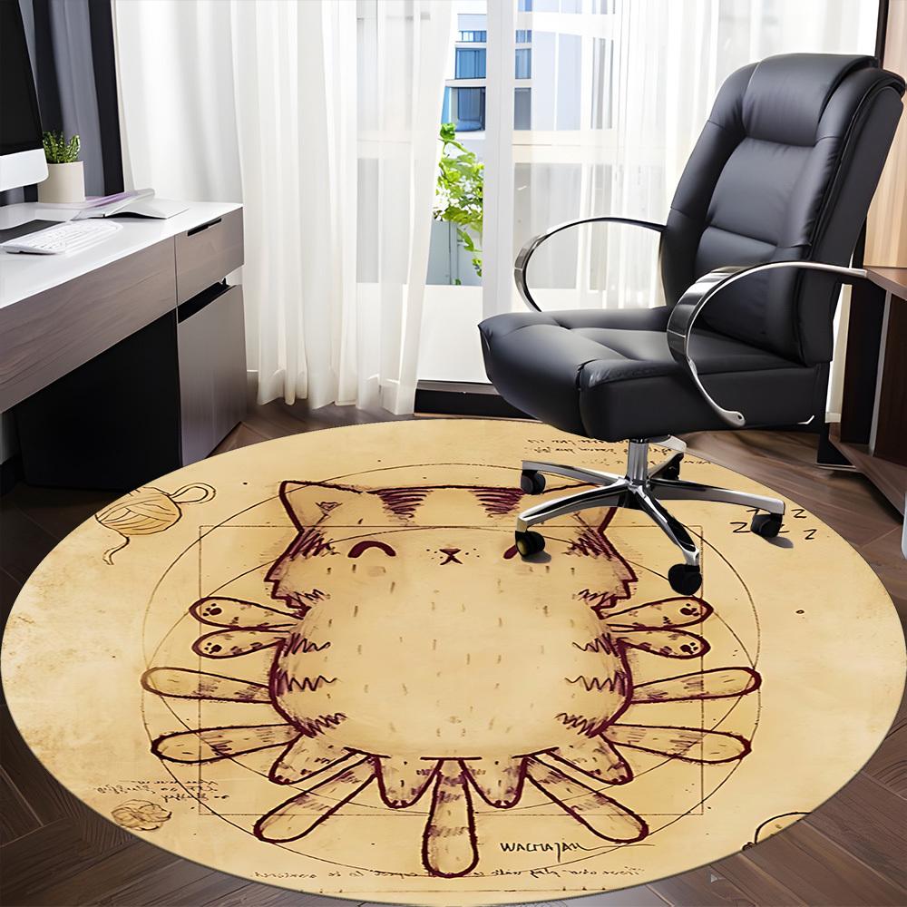 1pc Cute cat Office Round Area Rug, Under Office Chairs Bedroom Living Room Home Decor, Room Deco, Available in Various Sizes