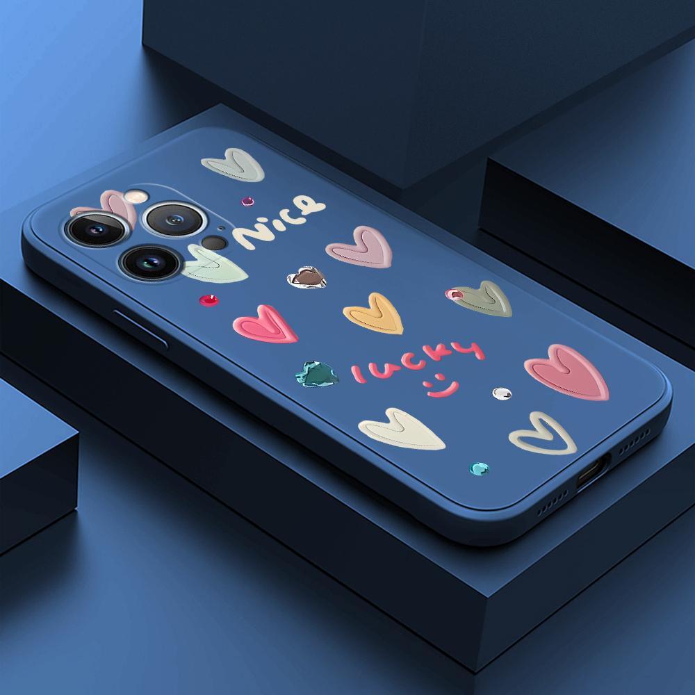 For iPhone 16 15 14 13 12 Pro Max Samsung S25 S23 S24 Plus A53 A15 A16 A13 A14 A23 A25 Love Heart Design Soft Full Lens Protect Phone Case