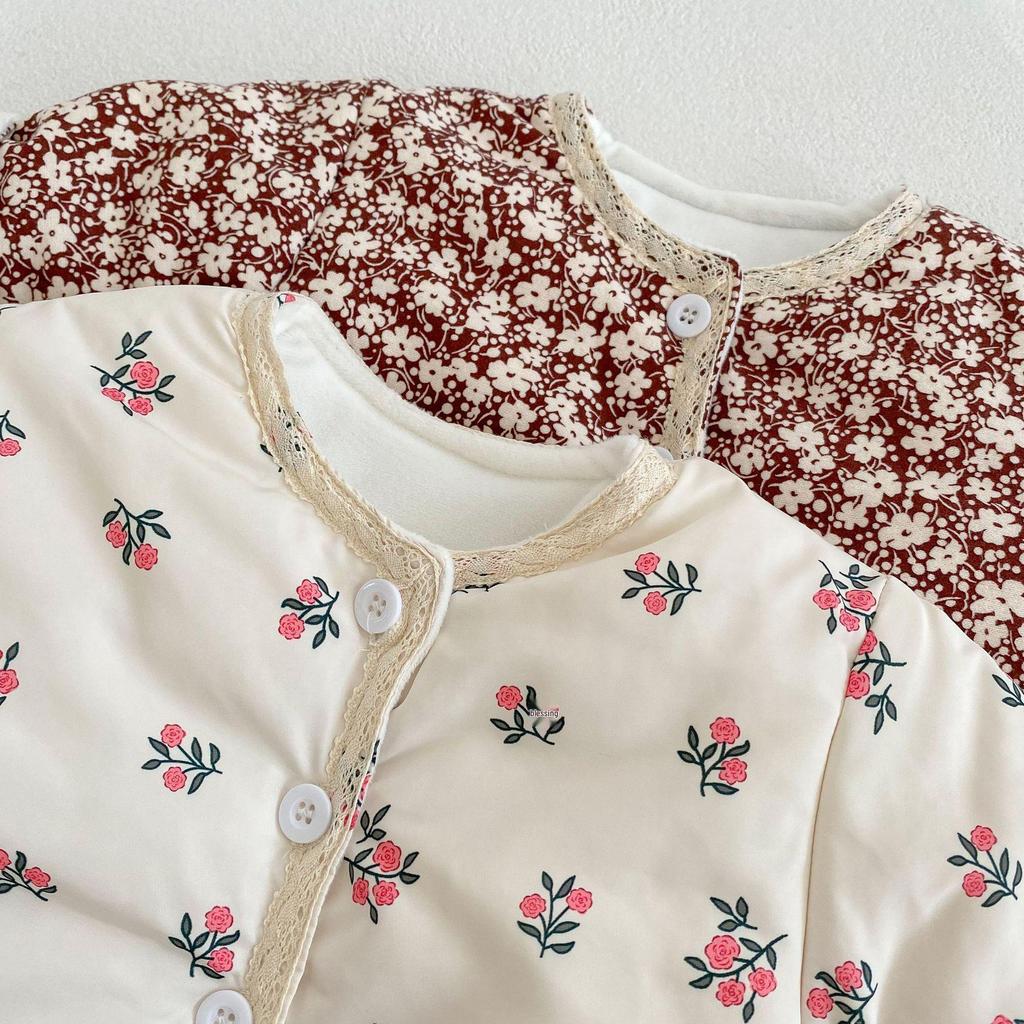 2025 Winter Baby Girl Floral Lace Cotton-Padded Jacket