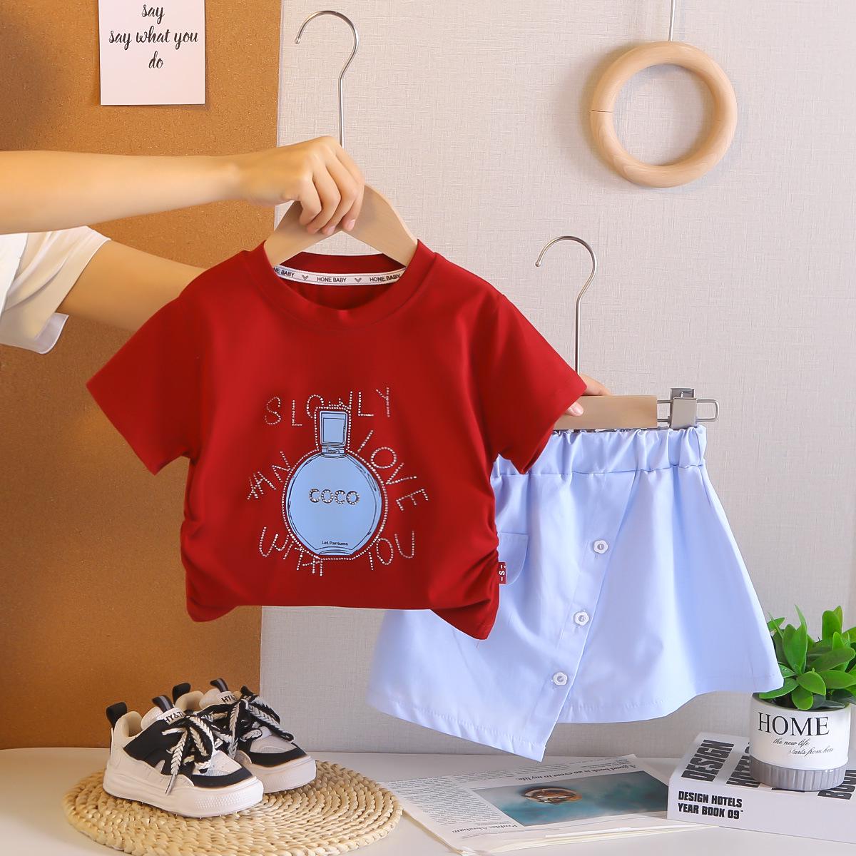 

Girls Rhinestone Round Neck Short Sleeve Summer Two-Piece Set - Stylish & Trendy 2026. 120cm—XXL красный